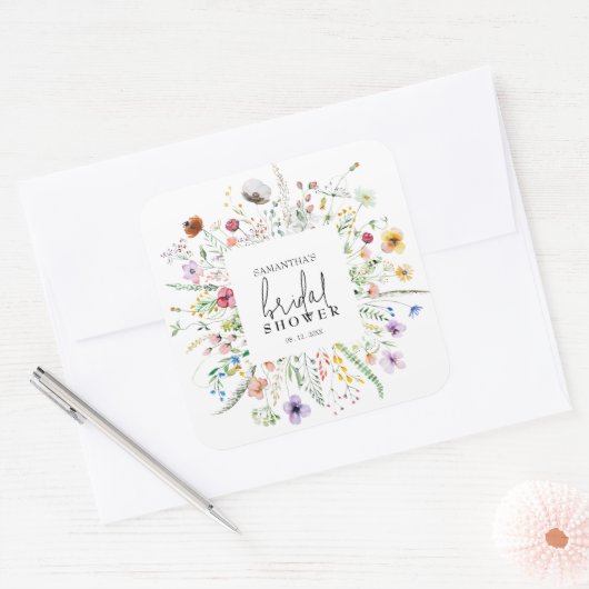 Wildblumen Brautparty Gefallen Quadratischer Aufkleber (Umschlag)