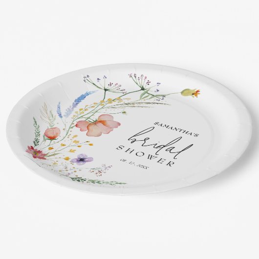 Wildblumen Brautparty Pappteller (Schrägansicht)