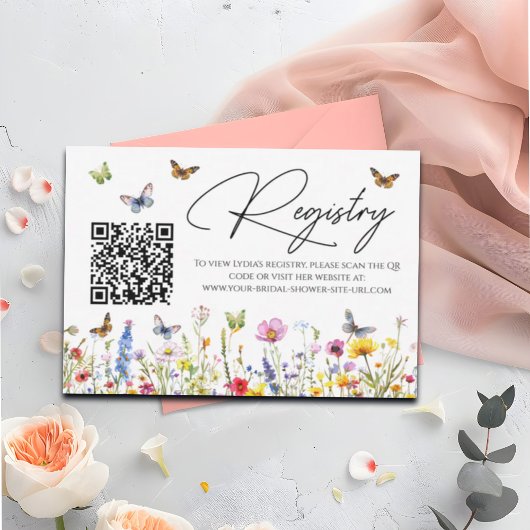 Wildblumen Brautparty QR Code Registrierungskarte RSVP Karte