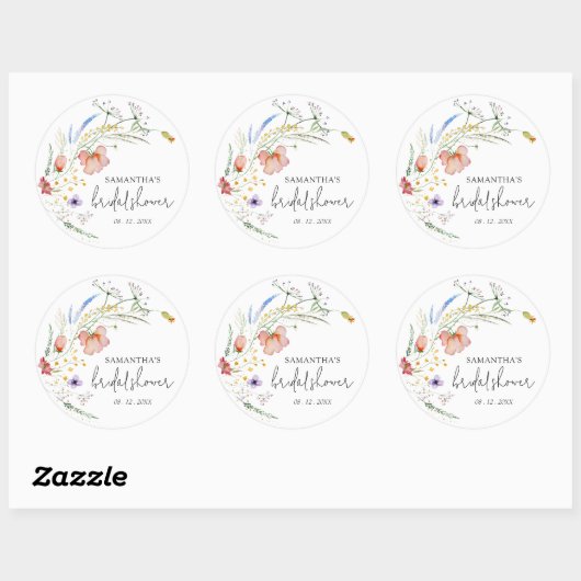 Wildblumen Brautparty Runder Aufkleber (Blatt)