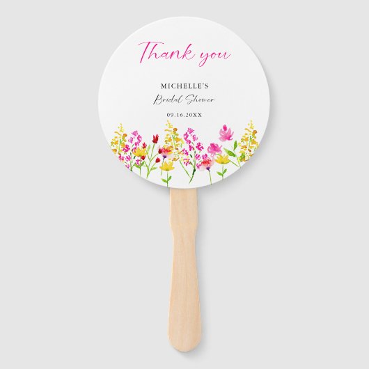Wildblumen Brautparty Script Rosa Florals Fächer (Vorderseite)
