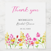 Wildblumen Brautparty Script Rosa Florals Weinetikett (Einzelnes Label)