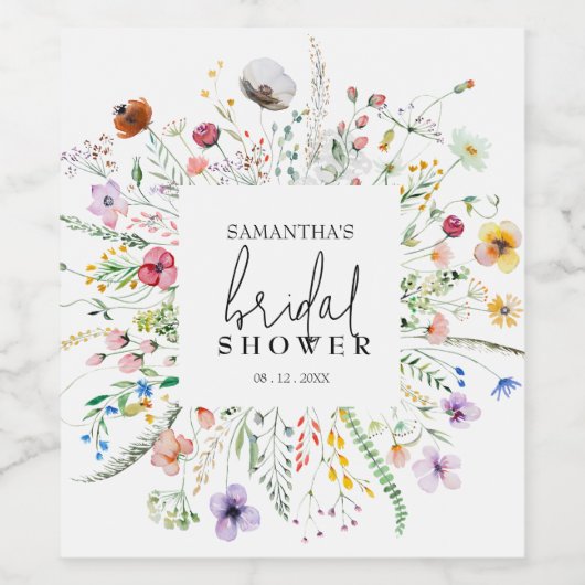 Wildblumen Brautparty Weinetikett (Einzelnes Label)