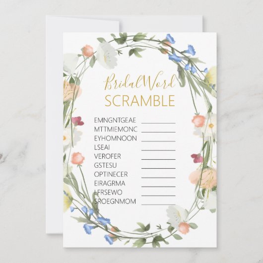 Wildblumen Bridal Word SCRAMBLE Game Einladung (Vorderseite)