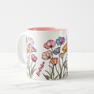 Wildblumen-Buntglas Zweifarbige Tasse