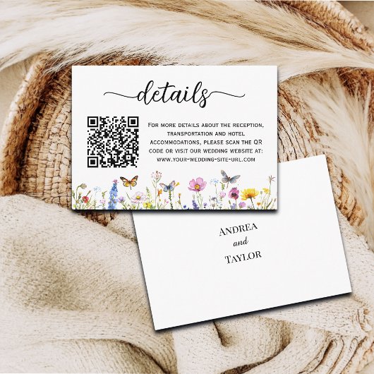 Wildblumen Butterfliegen QR-Code Hochzeitdetails Begleitkarte