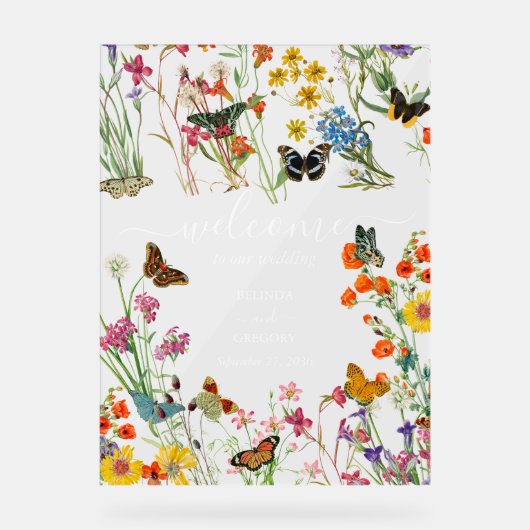 Wildblumen Butterflies Begrüßungszeichen Acrylschild (Vorderseite)