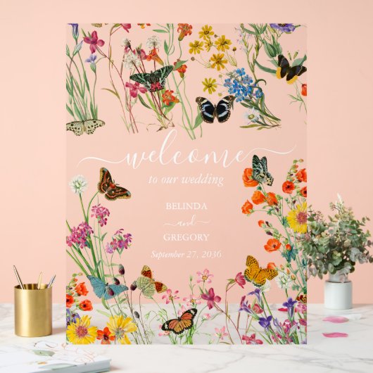 Wildblumen Butterflies Begrüßungszeichen Acrylschild (Hochzeit)