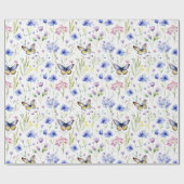Wildblumen Butterflies Blauer Gelbe Babydusche Geschenkpapier (Flach)