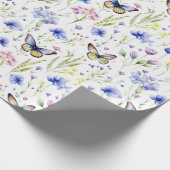 Wildblumen Butterflies Blauer Gelbe Babydusche Geschenkpapier (Ecke)