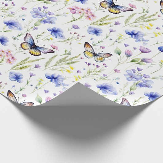 Wildblumen Butterflies Blauer Gelbe Babydusche Geschenkpapier (Ecke)