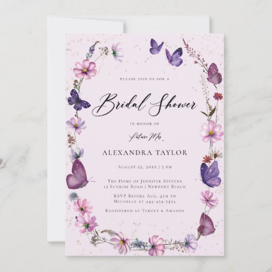 Wildblumen Butterflies Boho Frame Brautparty Einladung (Vorderseite)