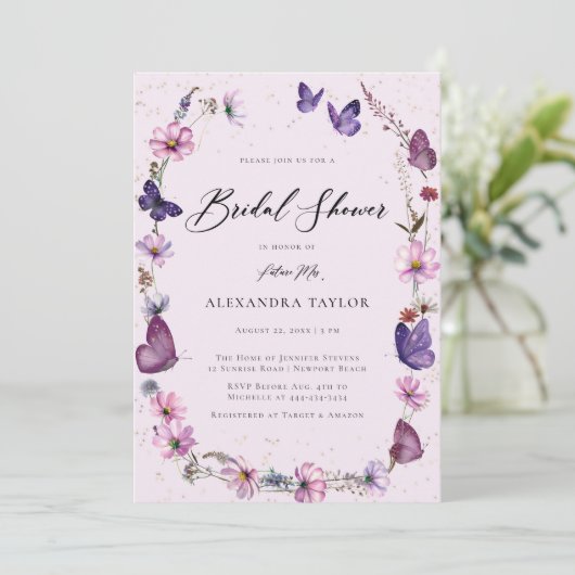 Wildblumen Butterflies Boho Frame Brautparty Einladung (Stehend Vorderseite)