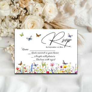Wildblumen Butterflies Elegante Wedding RSVP Card Karte