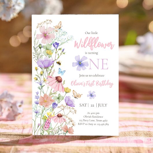 Wildblumen Butterflies Floral Boho Girl Geburtstag Einladung