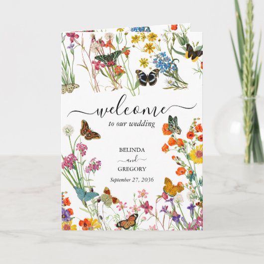 Wildblumen Butterflies-Hochzeitorden Programm (Vorderseite)