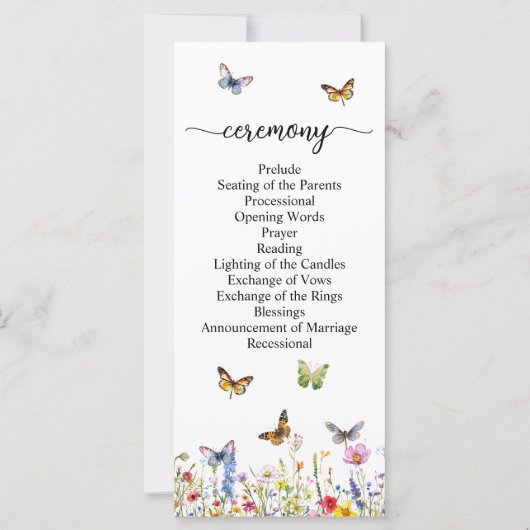 Wildblumen Butterflies Hochzeitsprogramm (Rückseite)