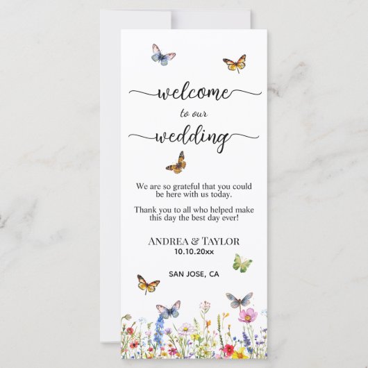 Wildblumen Butterflies Hochzeitsprogramm (Vorderseite)