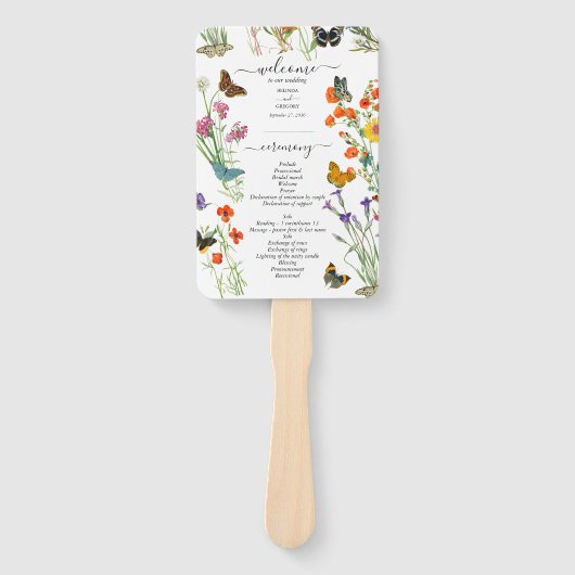 Wildblumen Butterflies Hochzeitsprogramm Fächer (Vorderseite)