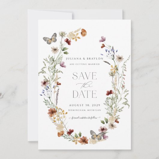 Wildblumen Butterfly Elegantes Flora Save The Date (Vorderseite)