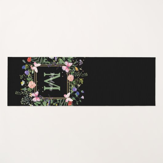 Wildblumen Butterfly Monogramm Übungsmatte Yogamatte (Vorderseite (Horizontal))