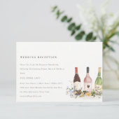 Wildblumen Cheers Weinflaschen Hochzeitsempfang Begleitkarte (Stehend Vorderseite)