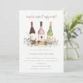 Wildblumen Cheques Weinflaschen Brautparty Einladung (Stehend Vorderseite)