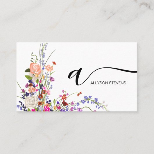 Wildblumen Chic Haar Make-up Foto Initial qr Code Visitenkarte (Vorderseite)