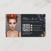 Wildblumen Chic Haar Make-up Foto Initial qr Code Visitenkarte (Rückseite)
