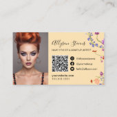 Wildblumen Chic Haar Make-up Foto Initial qr Code Visitenkarte (Rückseite)