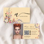 Wildblumen Chic Haar Make-up Foto Initial qr Code Visitenkarte