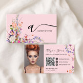 Wildblumen Chic Haar Make-up Foto Initial qr Code Visitenkarte