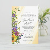 Wildblumen Christliche Hochzeit in Gelb Rosa Einladung (Stehend Vorderseite)