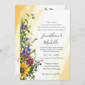 Wildblumen Christliche Hochzeit in Gelb Rosa Einladung (Vorne/Hinten)