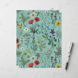 Wildblumen-Collage auf Blau