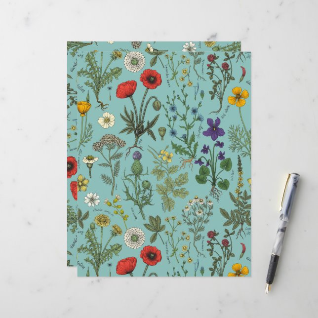 Wildblumen-Collage auf Blau (Vorderseite/Rückseite Beispiel)