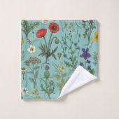 Wildblumen-Collage auf Blau Badhandtuch Set (Waschlappen)