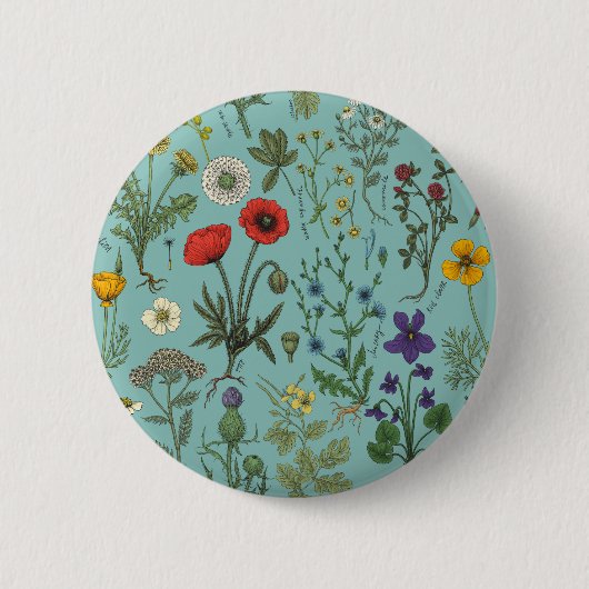 Wildblumen-Collage auf Blau Button (Vorderseite)