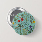 Wildblumen-Collage auf Blau Button (Vorne & Hinten)