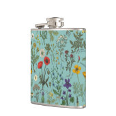 Wildblumen-Collage auf Blau Flachmann (Links)