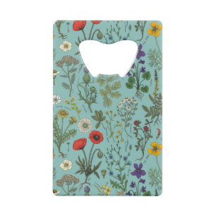 Wildblumen-Collage auf Blau Geldbeutel Flaschenöffner