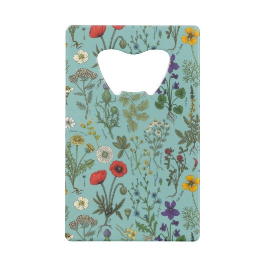 Wildblumen-Collage auf Blau Geldbeutel Flaschenöffner (Vorderseite)