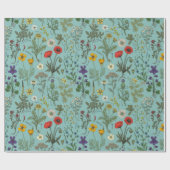 Wildblumen-Collage auf Blau Geschenkpapier (Flach)
