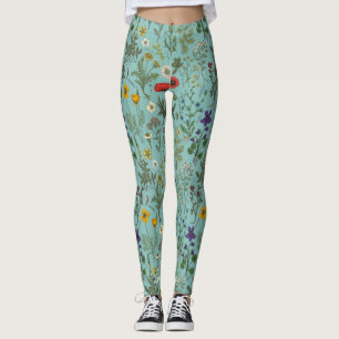 Wildblumen-Collage auf Blau Leggings