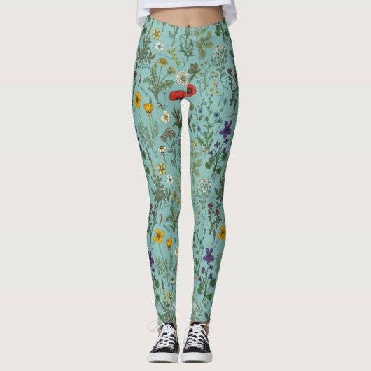 Wildblumen-Collage auf Blau Leggings (Vorderseite)