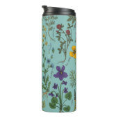 Wildblumen-Collage auf Blau Thermosbecher (Nach rechts gedreht)