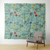 Wildblumen-Collage auf Blau Wandteppich (Beispiel (Horizontal))