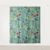 Wildblumen-Collage auf Blau Wandteppich (Vorderseite)