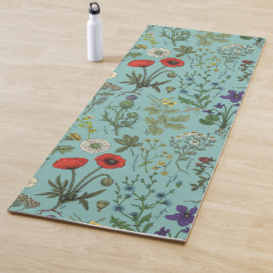 Wildblumen-Collage auf Blau Yogamatte