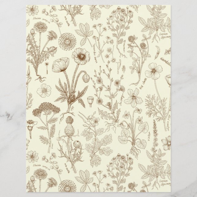 Wildblumen-Collage/ beige und sepia (Vorderseite)